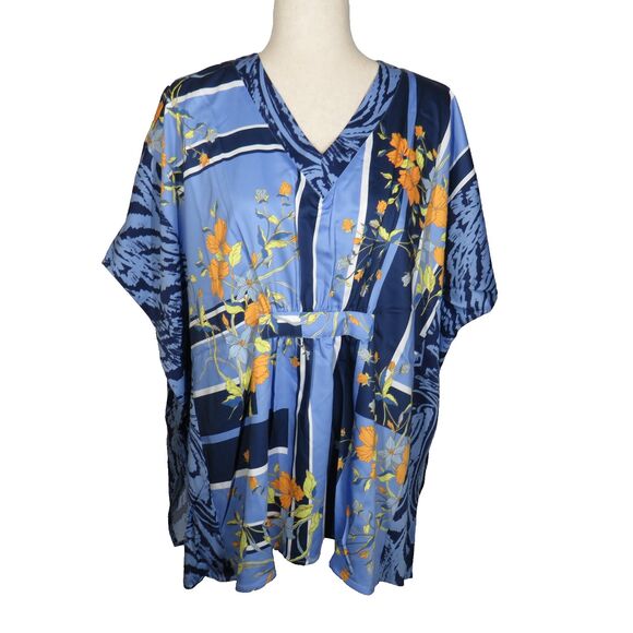 C Wonder Christian Siriano Blue Garden Floral Dolman Flowy Scarf Blouse XS-Small - Picture 4 of 11
